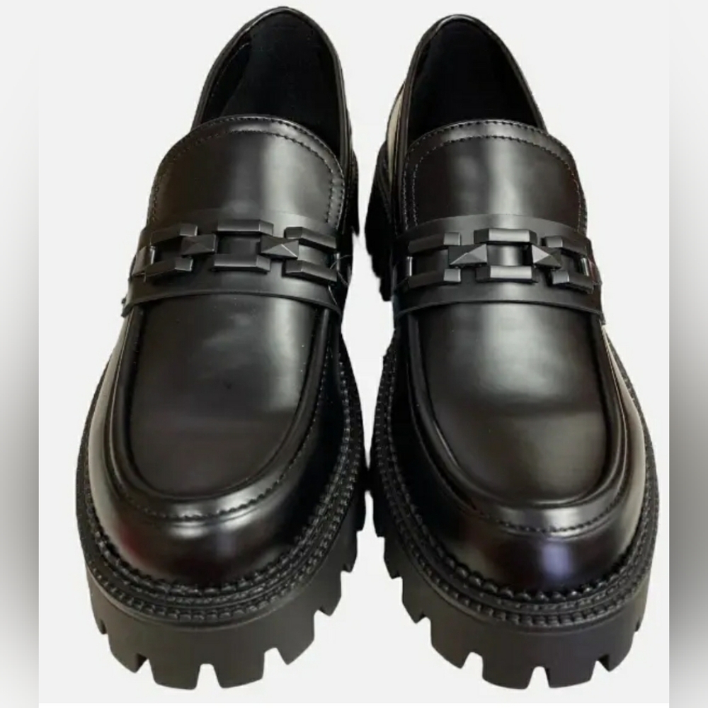 Steve Madden Women's Aerin Lug Sole Chain Design Chunky Heel Loafer SZ 9 - Picture 3 of 5